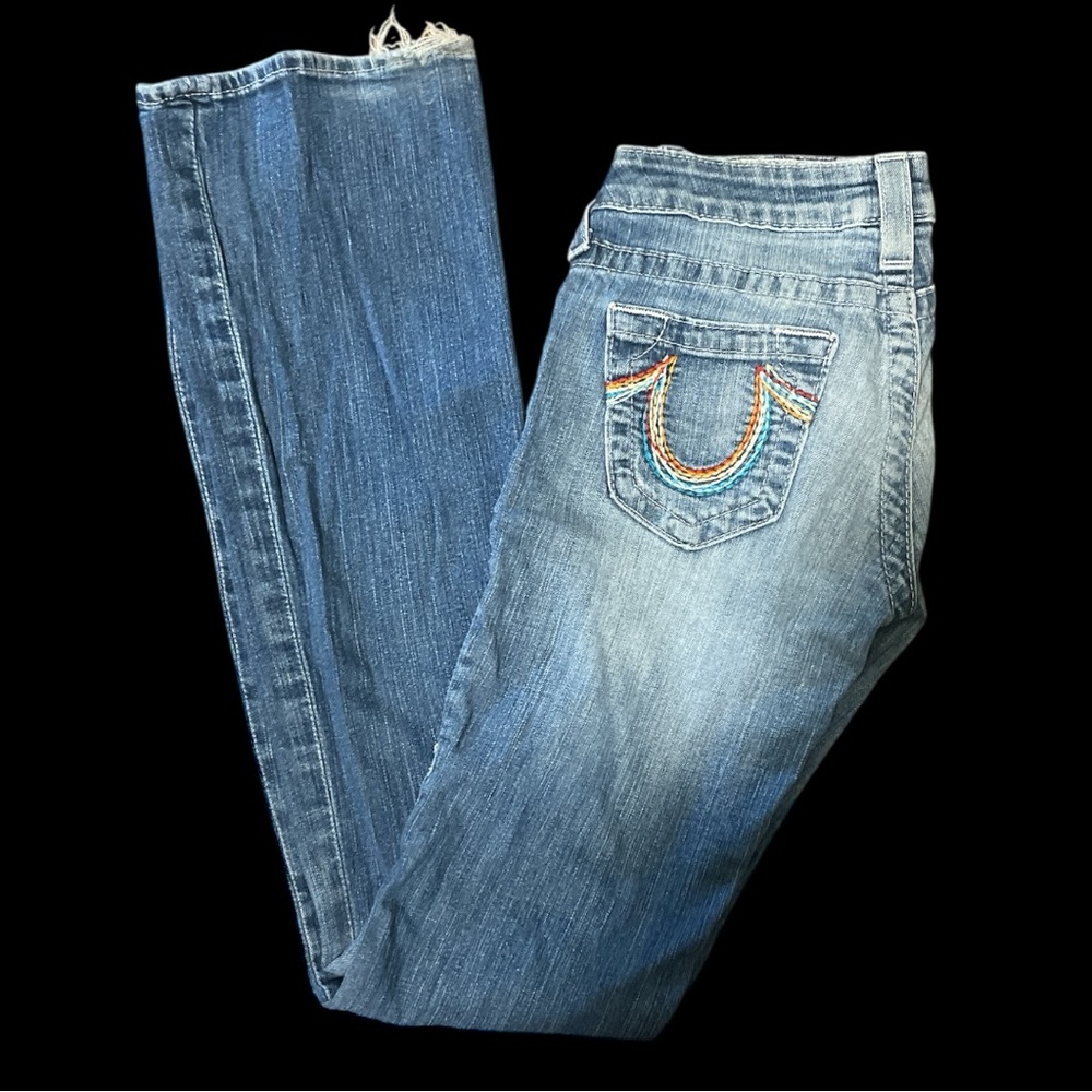 True Religion Light Blue Boot Cut Jeans with Embroidered Pocket Size 25